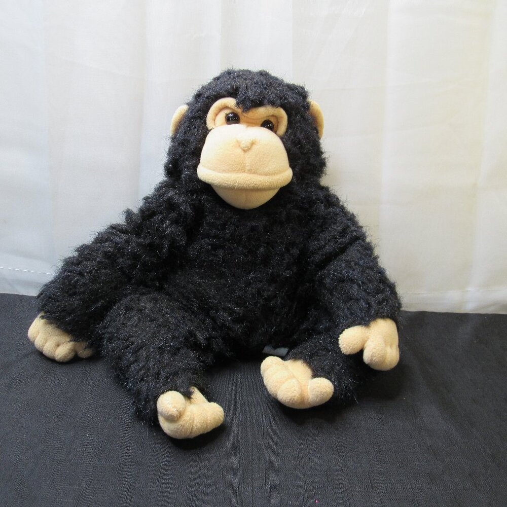 Black Chimpanzee Monkey Fluffy Plush Stuffed Animal Toy Ape 1994 Vintage